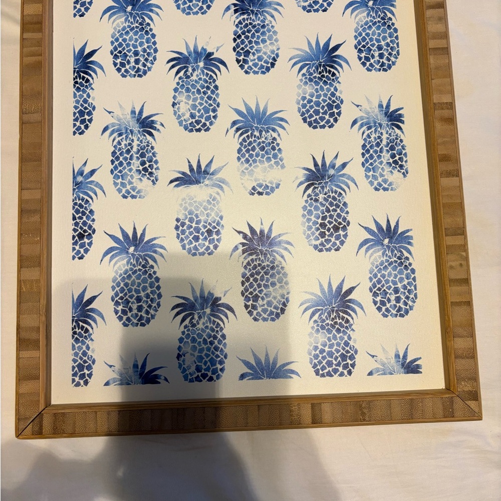 Tropical Blue Pineapple Art with Wooden Frame